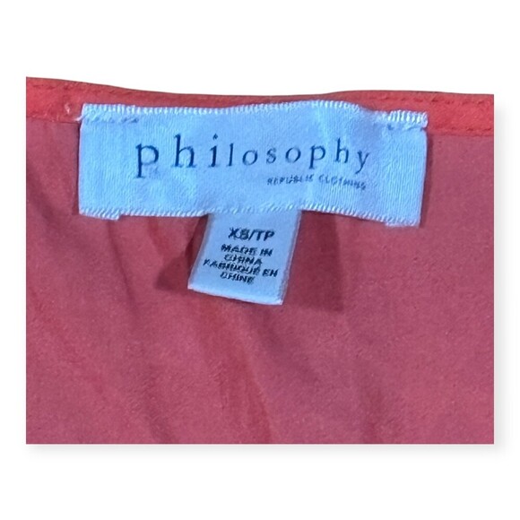 Philosophy Red Orange V Neck Puff Sleeves Ruched Waistband Blouse XS - Picture 3 of 6